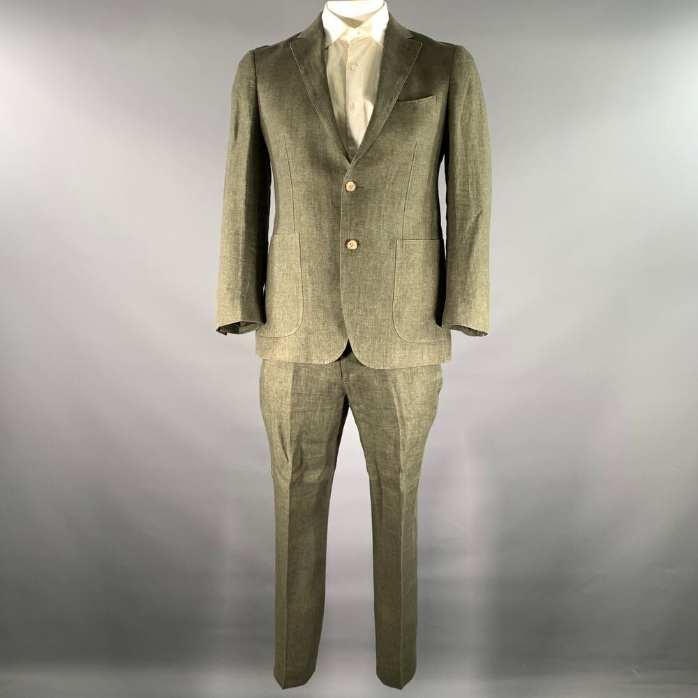 SOLBIATI Size 40 Green Olive Linen Notch Lapel Suit - Picture 2 of 12